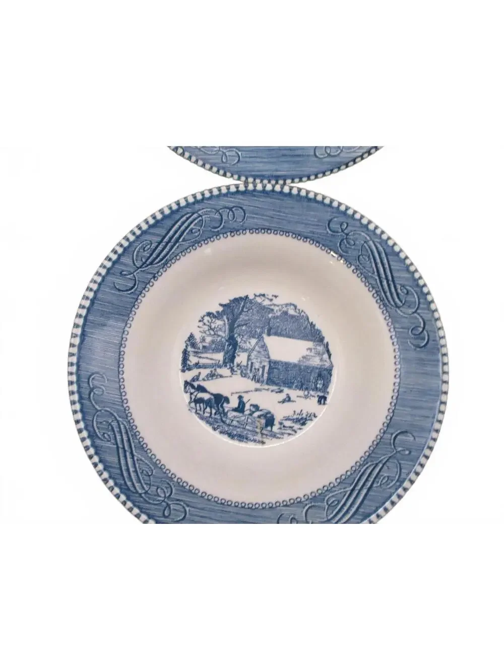 Set of 2 Vintage Royal China Currier & Ives Blue Rimmed Soup Bowls Early Winter